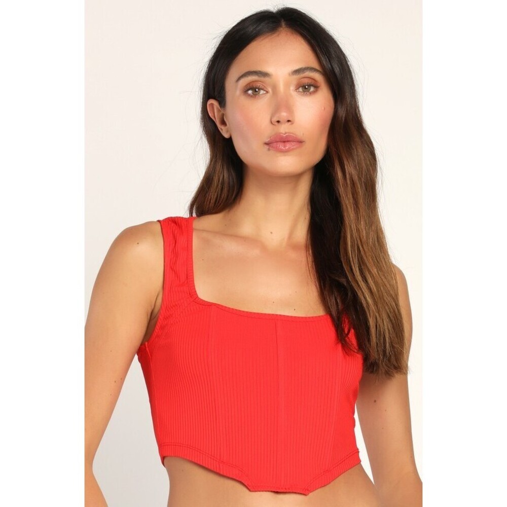 Lulus Love To Lust Red Sleeveless Bustier Crop Top - Size S
